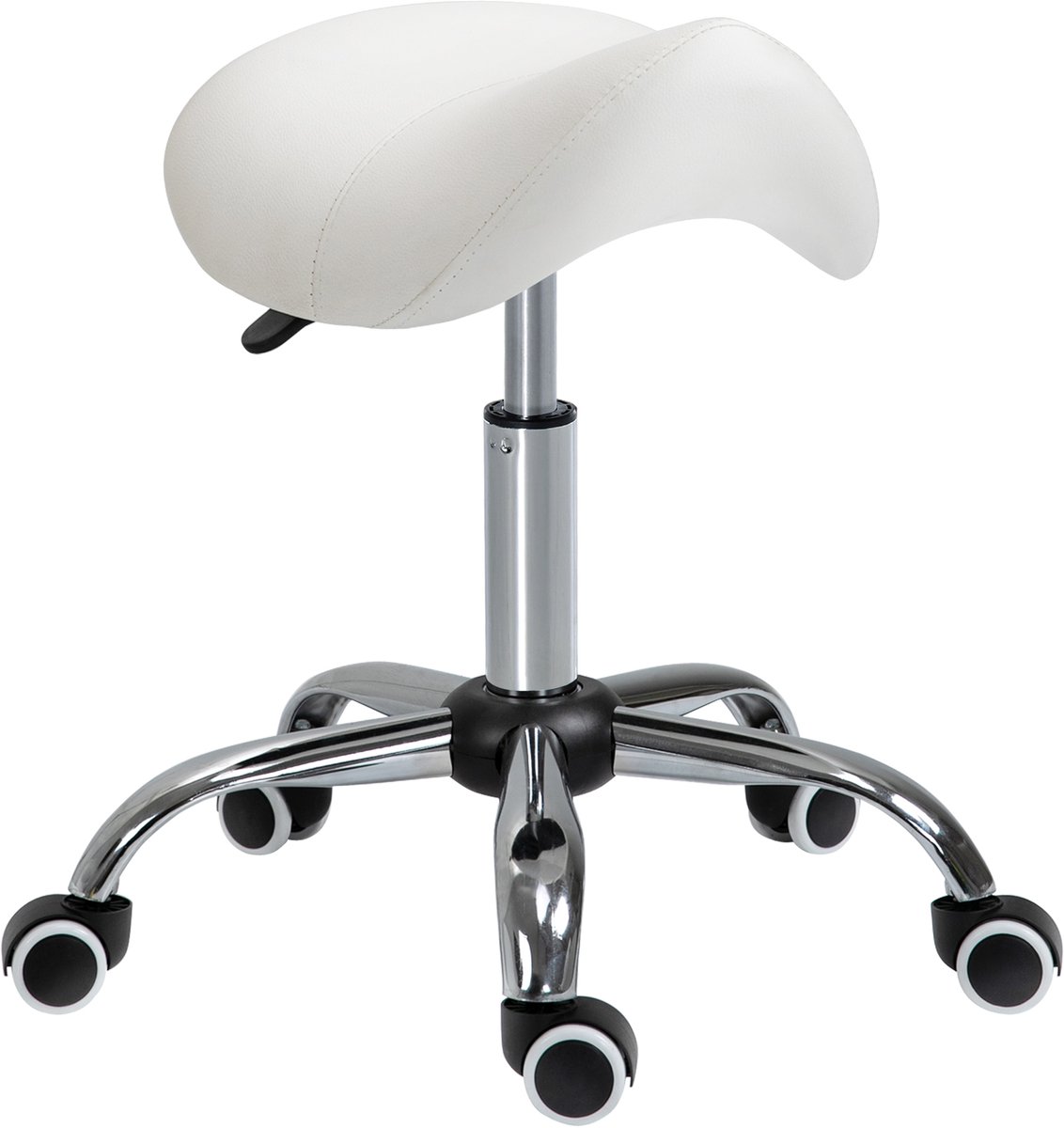 Ergonomische Zadelkruk Kunstleer Amazonekruk in Hoogte Verstelbaar 49-61 cm - Wit
