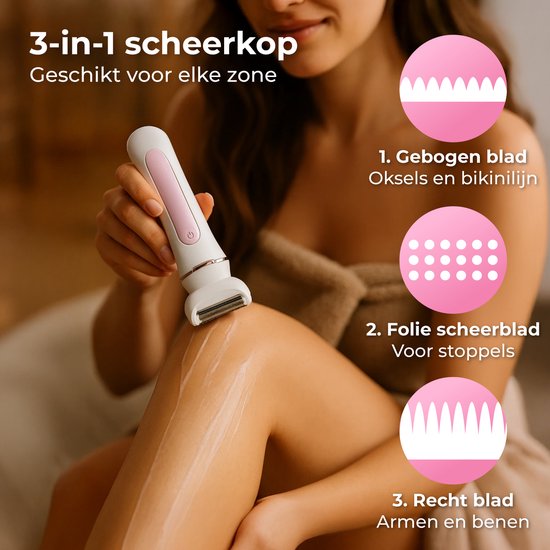 Nuvance Epileerapparaat Dames - Epilator 5-in-1 - Ladyshaves voor Vrouwen - Epilators - Ladyshave - Waterproof - Usb - Wit/Roze