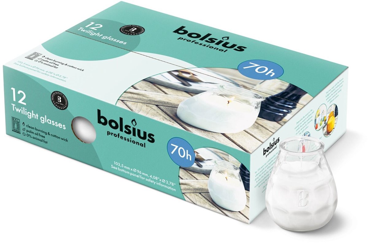 Bolsius twilight transparant 70 uur 12 stuks