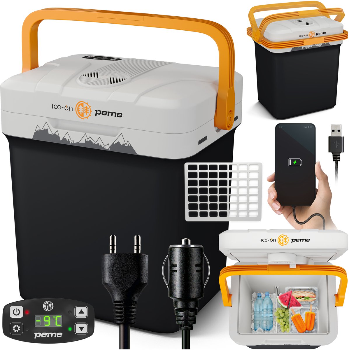 PEME Essential - Elektrische Koelbox - Thermo-elektrisch - 22.9L - 12V Autolader - 220/230V Stopcontact - Koelt en verwarmd Frigobox - Adventure Orange