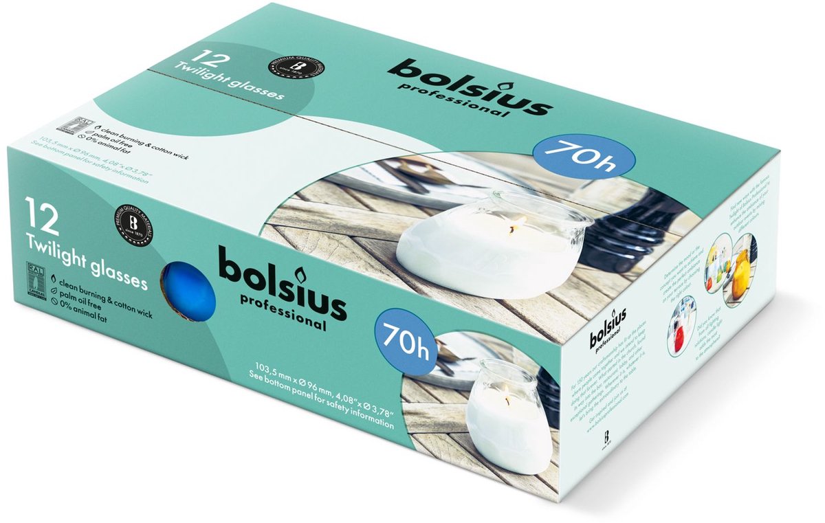 Bolsius twilight blauw 70 uur 12 stuks