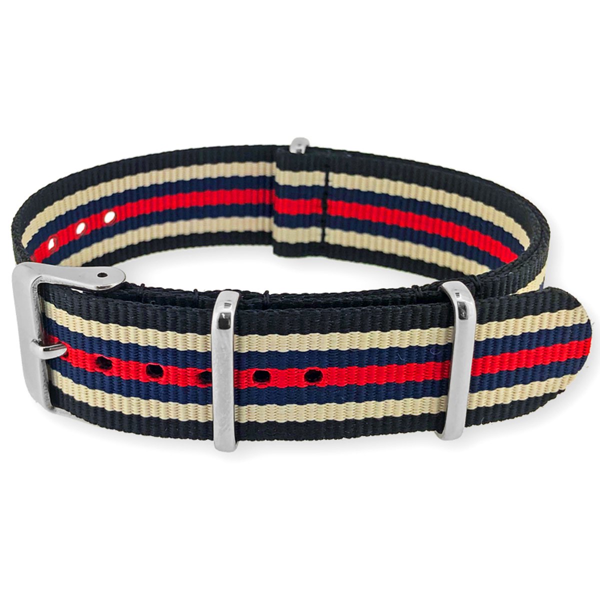 NATO Horlogeband G10 Military Nylon Strap - Original NATOS.com® - Zwart Zand Blauw Rood 22mm