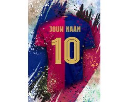 Poster voetbalshirt Barcelona - 29.7x42.0cm (A3) – (Posters gepersonaliseerd met eigen naam en nummer) – Wanddecoratie Kinderkamer - Voetbal Cadeau