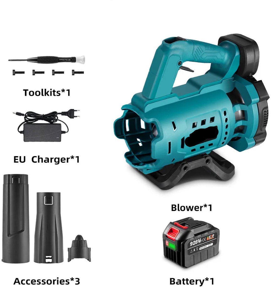 Bladblazer - Bladzuiger - Luchtblazer - Elektrische - Brushless - 18500RPM - Air Duster - Tuingereedschap - Turbo Fan - Luchtpistool - Draadloze Bladblazer Sneeuw Stof Blazer Handgereedschap – Hoge Vermogen - Voor 21V 18V Accu – 1x 928VF Accu Set