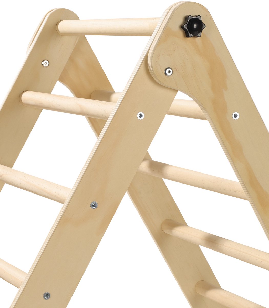 Buxibo Mini Klimrek Set – Klimdriehoek & Klimboog met Kussen & Klimhelling met Glijbaan – Montessori Speelgym – 176x47x59 cm – Naturel — afbeelding 3