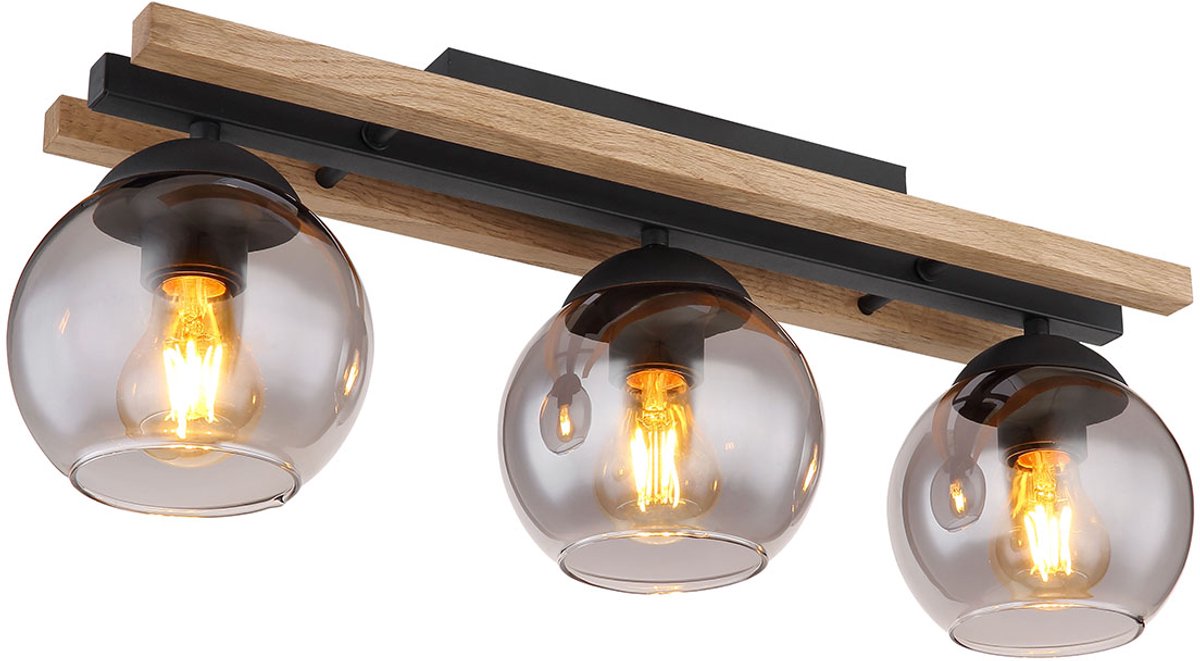 Globo - plafonniere - Conni - zwart - glas smoke glas - kleurglas-lamp - E27 - 15569-3DW