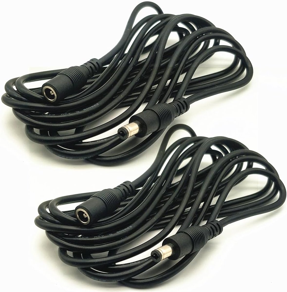 2 Stuks Zwarte DC Stekker Verlengkabel - 5,5 mm x 2,5 mm - 3 Meter voor LED-Lichtstrips en Bewakingscamera's