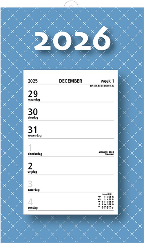 MGPcards - Week Scheurkalender 2026 - Week begint op maandag - 21 x 34 cm - Licht blauw