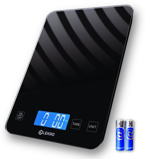 Lekro Digitale Precisie Keukenweegschaal – Weegschaal Keuken - 1gr-15kg – Tarra Functie - Zwart