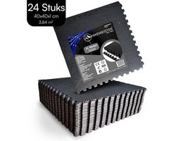 Hikemeister Fitnessmatten - Fitness ondergrond - Fitness mat extra dik - Fitnessmat - 24 stuks - 40x40 cm – 3,84 m2 - Rubber vloermat – Puzzelmatten - Zwart