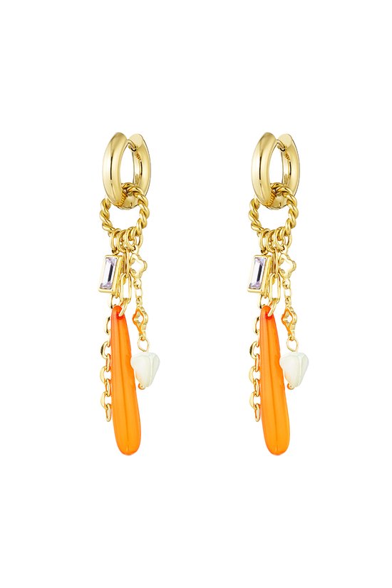 Oorbellen - Disco Dream - oranje - stainless steel - goud - festival look - Koningsdag