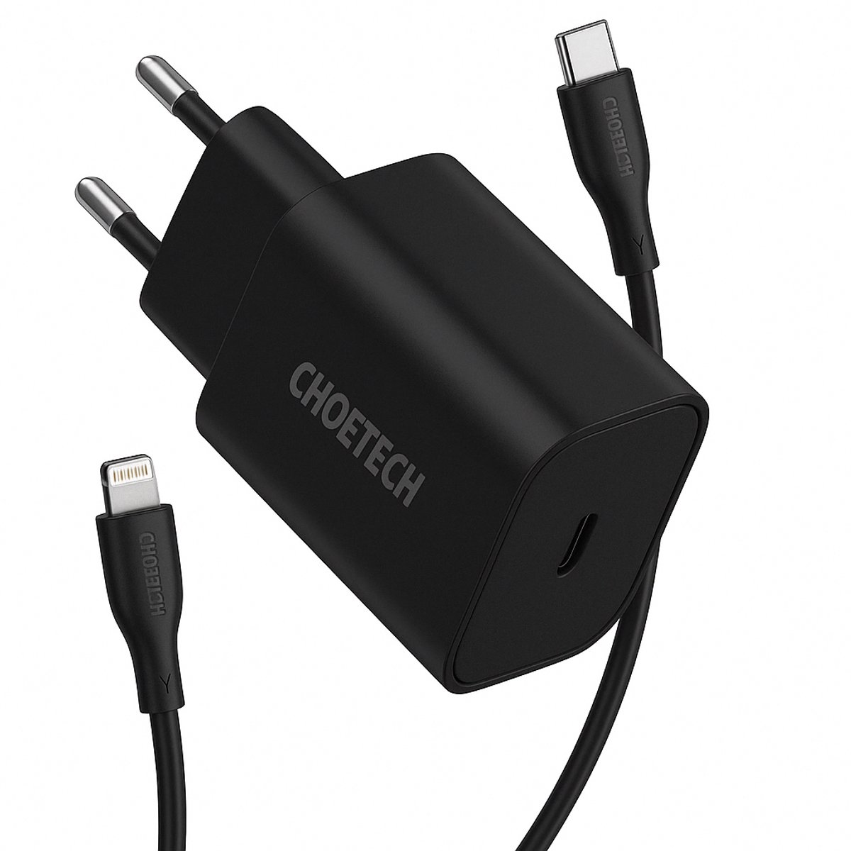 Choetech - 20W USB C Adapter inclusief iPhone Lightning Kabel - PD & QC 3.0 - Snellader - Zwart - MFI Gecertificeerd - Geschikt voor iPhone