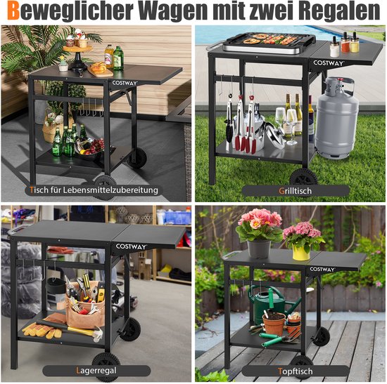 Preisvergleich für Costway Grillwagen mit Klappbarer Tischplatte & 2 Ablagen & 4 Haken