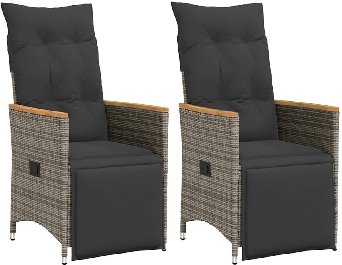 vidaXL - Tuinstoelen - 2 - st - verstelbaar - met - kussens - poly - rattan - grijs
