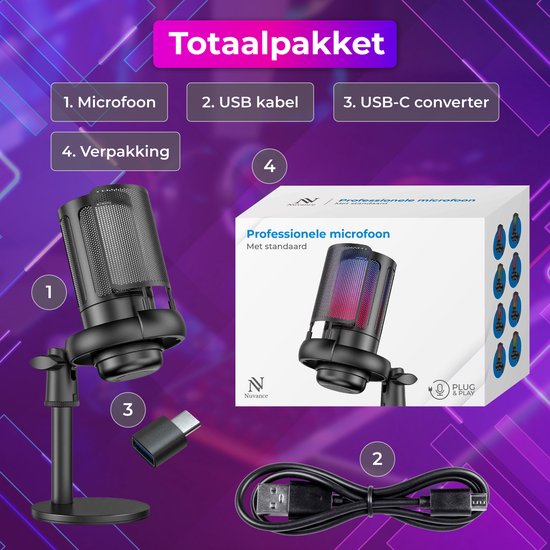 Feelworld VM1 USB Gamingmicrofoon – Roze, Met ENC Ruisonderdrukking, RGB-verlichting En Shockmount Voor Podcast En Streaming