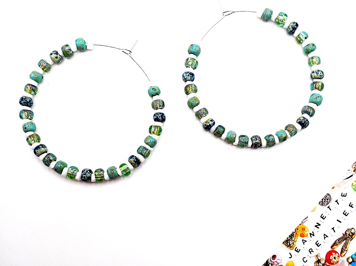 Jeannette-Creatief® - Beach - Palm Shores - Oorbellen - Oorhangers - Oorringen - Hoops - Blauwe oorbellen - Turquoise Miyuki Picasso rocailles - Schelpen - Heishi Schelp - Miyuki oorringen - IBIZA Chic – Boho Chic – Mermaidcore - Miyuki Oorbellen