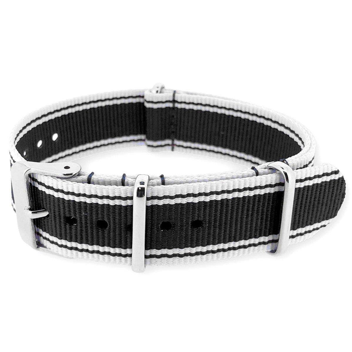 NATO Horlogeband G10 Military Nylon Strap - Original NATOS.com® - Selvedge Wit Zwart 22mm