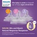 Drie Philips Avent Natural Response spenen met de nummers 3, 4 en 5.