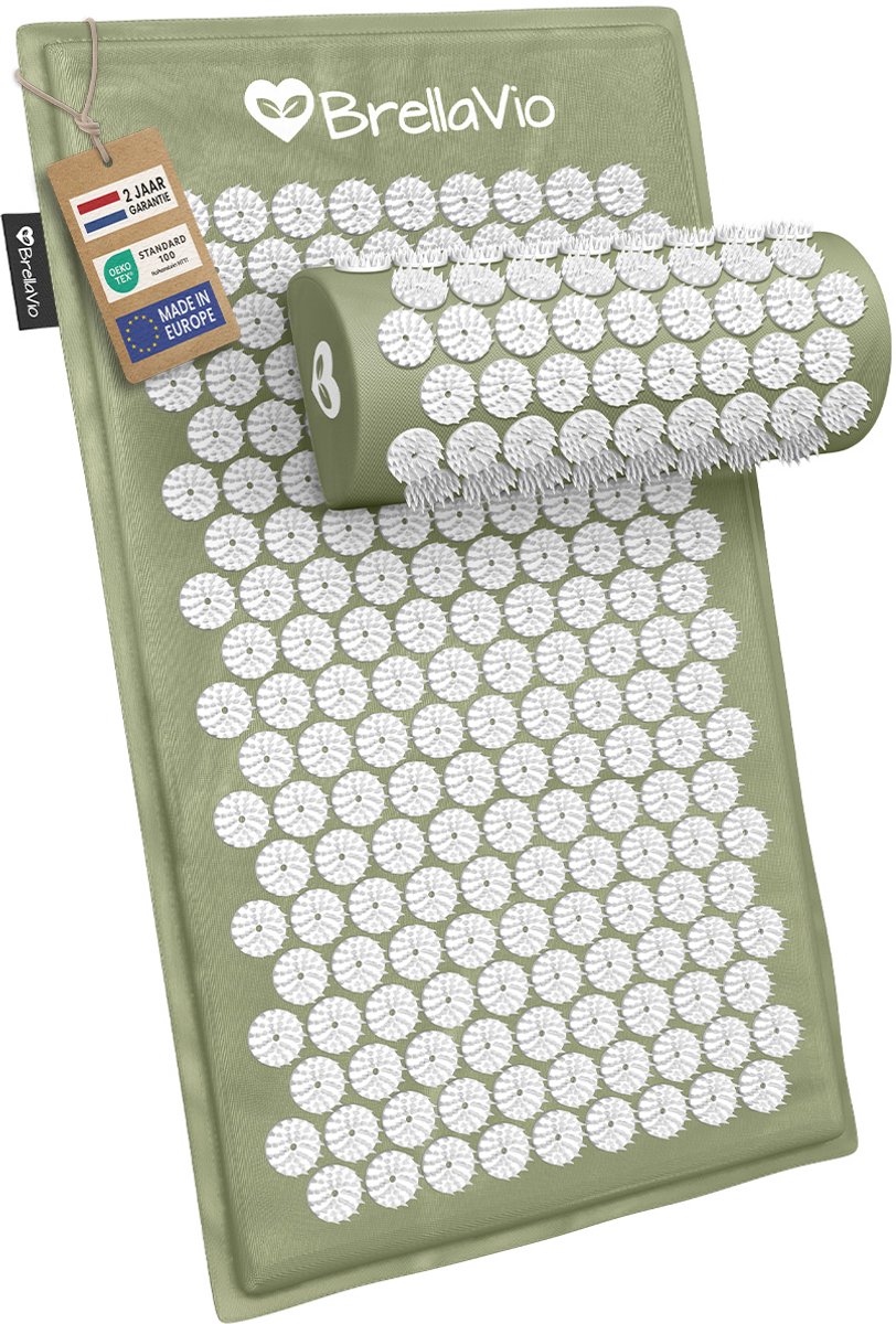 Goedkoopste BrellaVio Spijkermat Set met Spijkerkussen - Groen - 74x44 cm - Acupressuur Mat - Spijkerbed - Acupunctuur Kussen - Shakti Massage