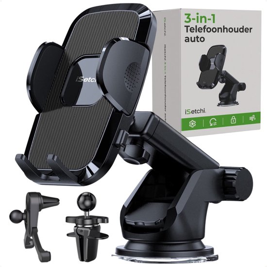 iSetchi Telefoonhouder Auto met Extra Sterke Zuignap (3-in-1) - Autohouder Voor Raam, Dashboard & Ventilatie Luchtrooster - GSM Mobiel Houder
