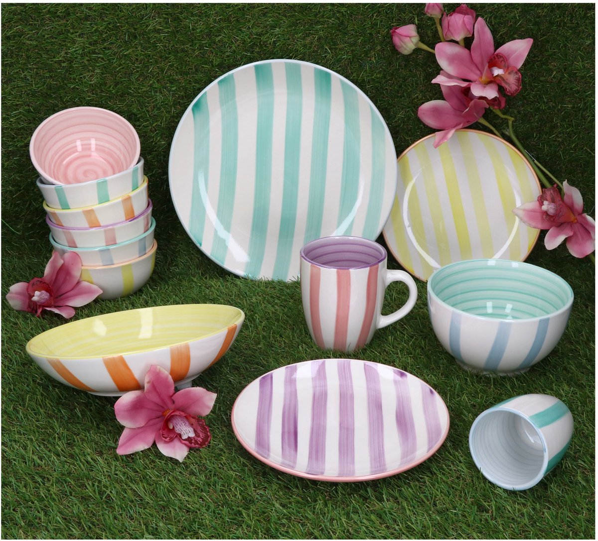 MamboCat Beach Pastello Stripes Service Petit-Déjeuner 18 Pièces - 6 Personnes Rayures Pastel