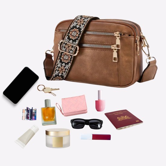 HILAEX Crossbody-tassen voor dames, crossbody-tassen voor dames, met anti-diefstalfunctie, 4 vakken met ritssluiting, schoudertassen met verstelbare HILAEX Crossbody-tassen voor dames, crossbody-tassen voor dames, met anti-diefstalfunctie, 4 vakken met ritssluiting, schoudertassen met verstelbare
