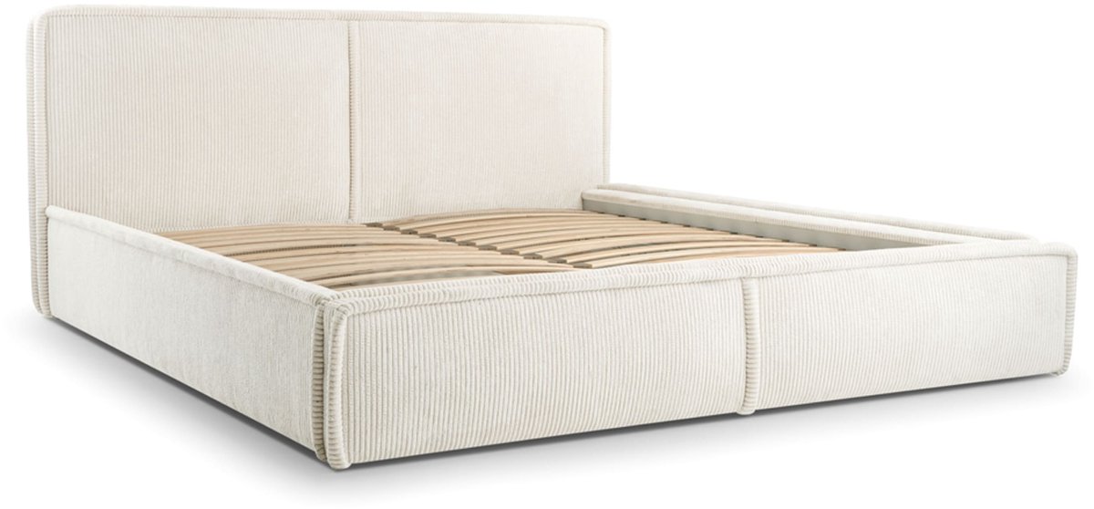 Bed 04 - Gestoffeerd bed van corduroy Tweepersoonsbed met Fluwelen Bekleding - 160x200 cm - Verstelbaar en Comfortabel - Pastelkleuren - Crème (Poso 100)