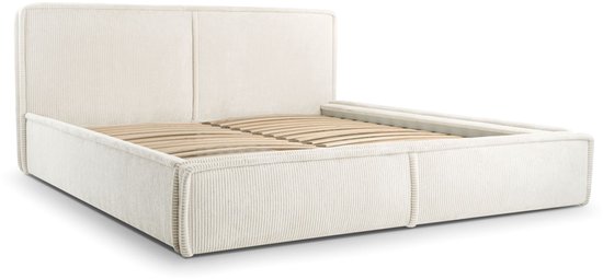 Lit 04 - Lit double tapissé en velours côtelé - 160x200 cm - Réglable et confortable - Couleurs pastel - Crème (Poso 100)