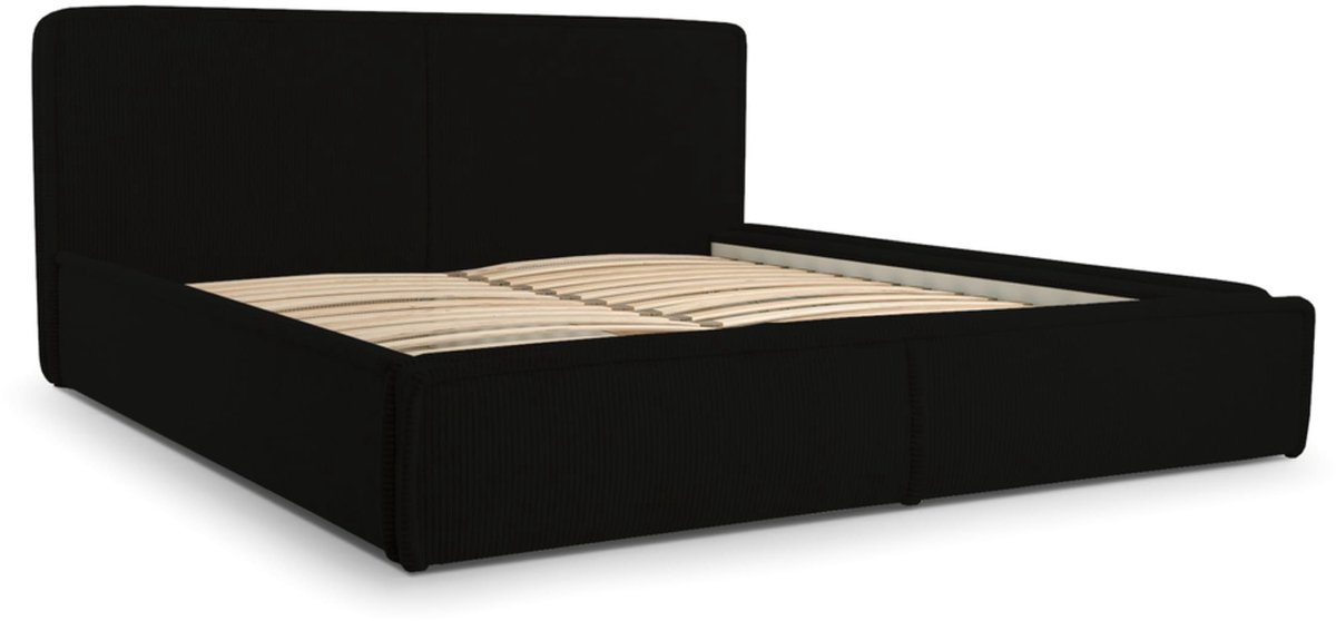 Bed 04 - Gestoffeerd bed van corduroy Tweepersoonsbed met Fluwelen Bekleding - 160x200 cm - Verstelbaar en Comfortabel - Pastelkleuren - Zwart (Poso 135)