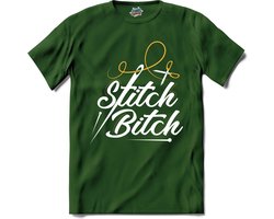 Stitch Bitch! - Cosplay, naaien en knutselen kleding - T-Shirt - Unisex - Bottle Groen - Maat S