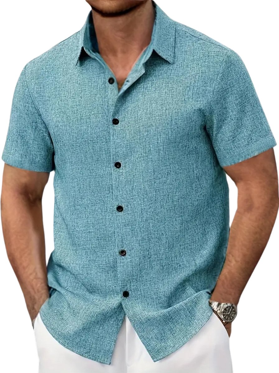 Nivard Linnen Blouse Heren t shirt Polo Overhemd Shirt Zomer Ibiza Stijl Hemelsblauw