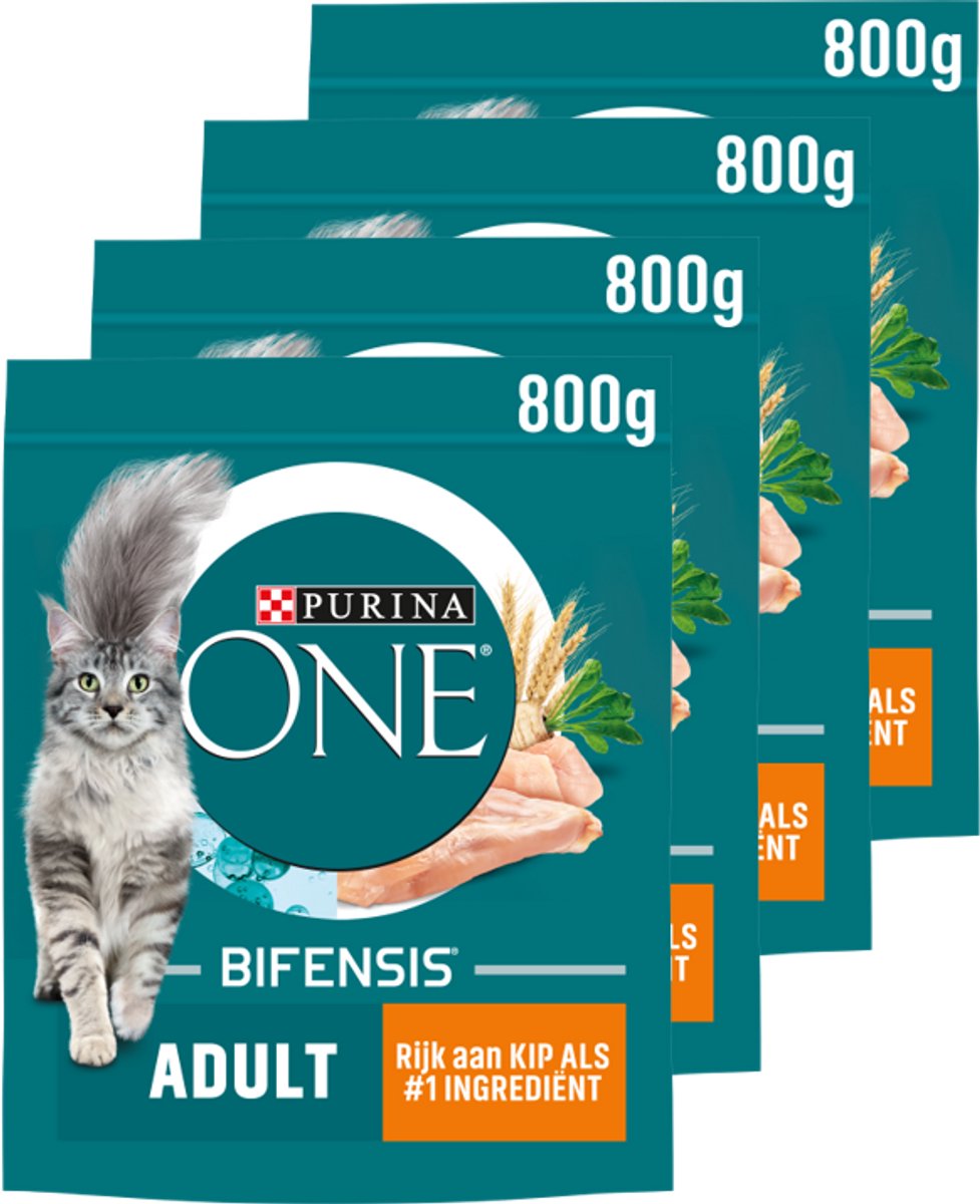 4x Purina ONE Kattenvoer Droog Adult Kip - Volkoren Granen 800 gr