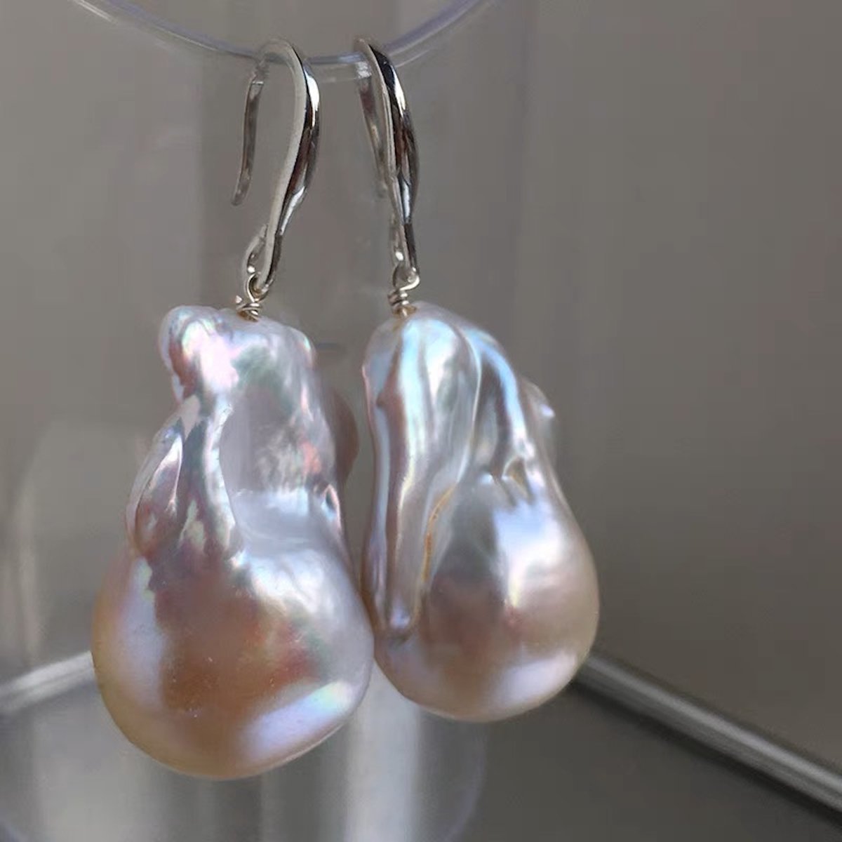 Chunky Barokparel Grote Oorbellen met Hanger-Sterling Silver