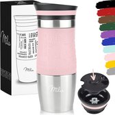 Tasse isotherme Milu - 370 ml, 450 ml 100% étanche - tasse isotherme, tasse à café à emporter, gobelet en acier inoxydable - tasse de voiture isolation à double paroi - tasses de voyage - tasse de voyage - (370ml, Rose)