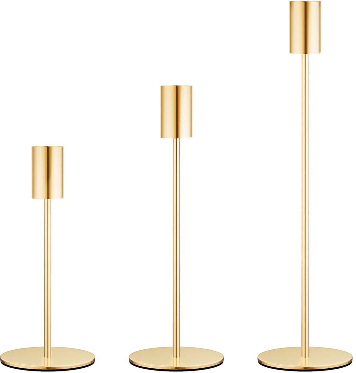 Wonix Kandelaar Set van 3 - Kaarsenhouder - Kaarsenstandaard - Decoratieve accessoires - Kandelaars Groot en Klein - Metaal - Goud