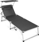 Park Valley - Opvouwbare Ligstoel met Verstelbaar Zonnescherm en Hoofdkussen – Aluminium Strandbed – 193 cm - Antraciet