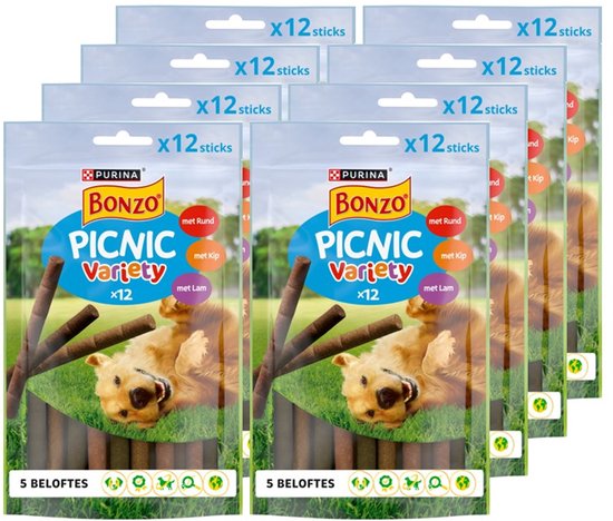 Bonzo Picnic Variety - Hondensnacks - Rund, Kip & Lam - 8 x 100g