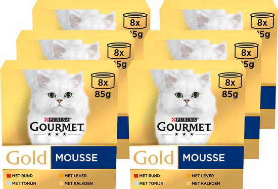 Gourmet Gold Mousse - Kattenvoer Natvoer - Tonijn Lever Kalkoen & Rund - 48 x 85 g