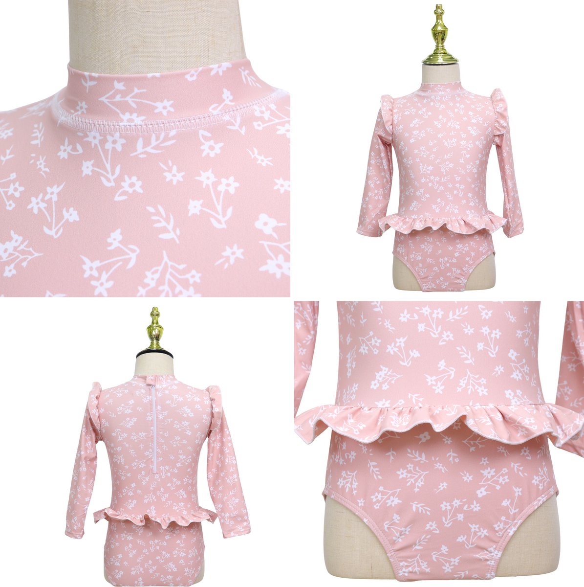 Joya Kids® Badpak Lange Mouw Oud Roze met Bloemen print met Ruches Meisjes | Zwempak met ruches UV Badpak Roze Gebloemd | Zwempak Lange Mouw UV Bescherming | Meisje Bikini Zomer | Kinderbadpak Peuter | | 5 - 6 Jaar — afbeelding 8