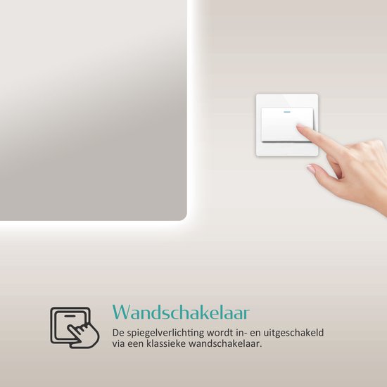 EMKE Miroir de salle de bain LED LM09 - Sans cadre - Convient pour interrupteur mural - Wit froid 6500K - 60 x 80 CM - Suspension horizontale/verticale