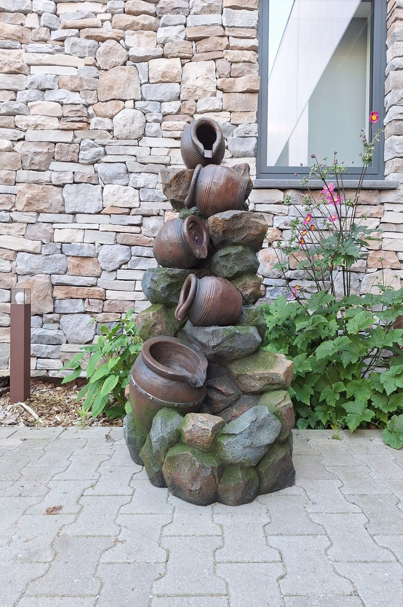 Goodyz - Waterval - Fontein - Waterornament - 125cm hoog - Rots waterval- met vazen - inclusief pomp en verlichting