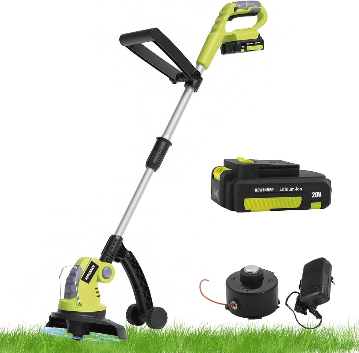 Accu Grasmaaier met Draaibare Motorkop en Uittrekbare Handgreep - 20V Lithium-ion Accu Trimmer