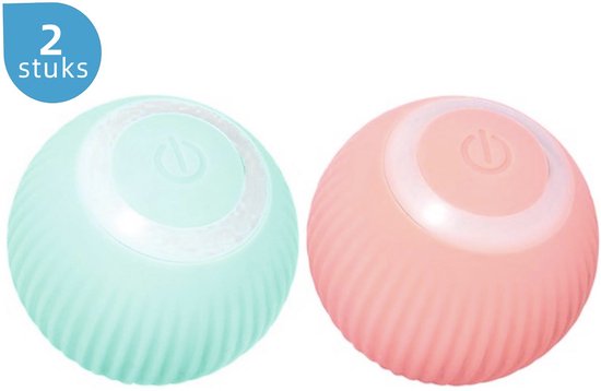 KoningBen Kattenspeelgoed – Interactief Kattenspeeltje Zelfrollende Bal voor Katten en Kleine Honden – Set van 2 (Roze & Blauw) – Elektrisch – USB Oplaadbaar