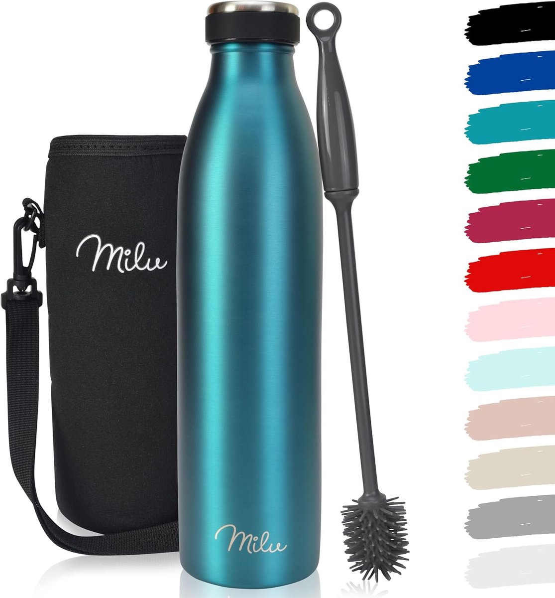 Milu Thermosfles | 350ml 500ml 750ml 1L 1,5L | Geïsoleerde Roestvrijstalen Thermoskan | Lekvrije Dubbelwandige Thermofles voor Warme en Koude Dranken | Thermosflessen Geschikt voor Koolzuurhoudende Dranken | Isoleerfles