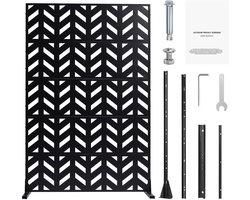 Metalen Privacyscherm, 119,4 cm B x 182,9 cm H, 5-Delige Scheidingswand voor Buiten, Vrijstaand stalen Privacyscherm voor Tuin, Balkon, Terras, Interieur, Zwart