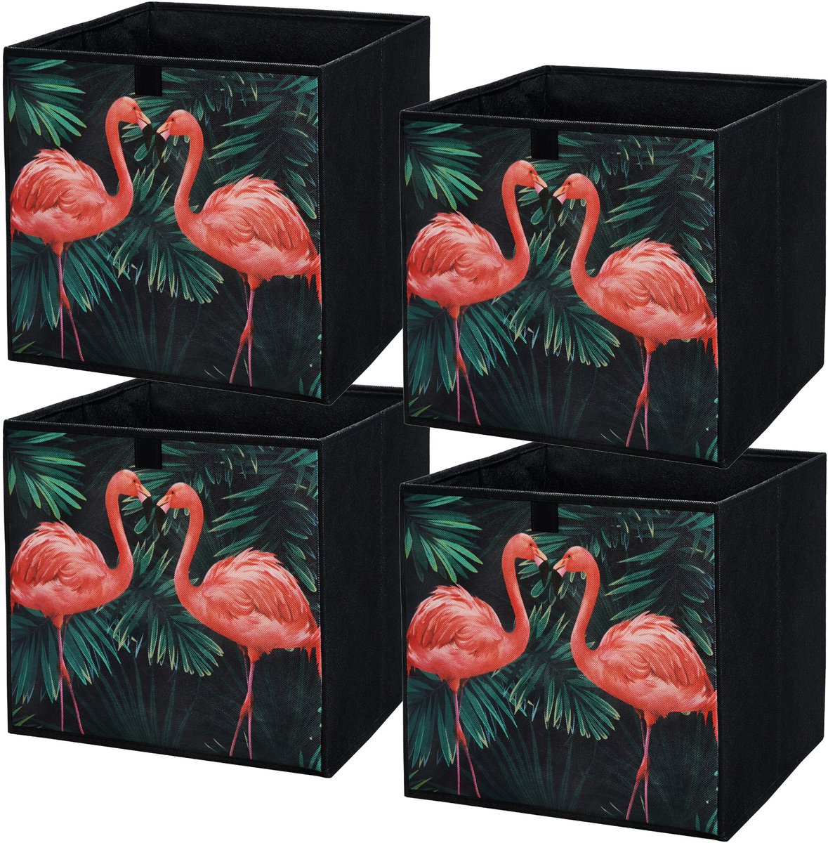LAVITA® Opbergmand Textiel - 31x31x31 Flamingo's 4 Stuks - Opbergbox Kast Organizer Opbergdoos - Kastlade Verdeler Voor Kleding Ondergoed Badkamer Kledingkast - Vouwdoos Stoffen Doos Opbergdozen