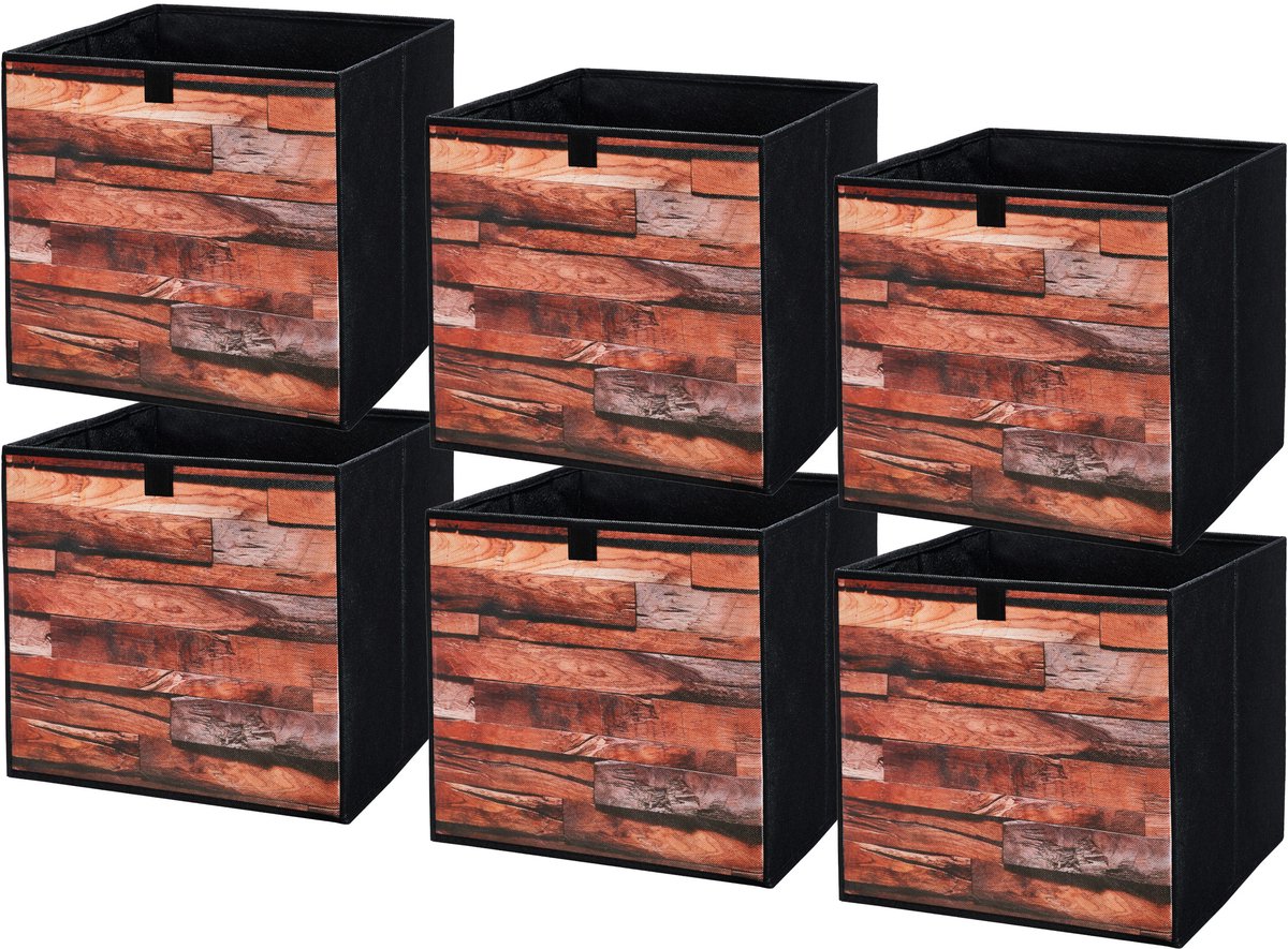 LAVITA® Opbergmand Textiel - 31x31x31 Retro Plank 6 Stuks - Opbergbox Kast Organizer Opbergdoos - Kastlade Verdeler Voor Kleding Ondergoed Badkamer Kledingkast - Vouwdoos Stoffen Doos Opbergdozen