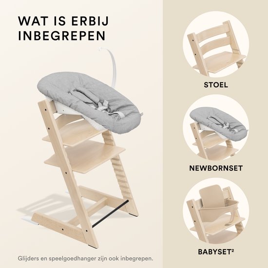 Stokke Tripp Trapp kinderstoel, Natural (inclusief stoel en Babyset 2) met set voor pasgeborenen (Grey) - veilig, verstelbaar, ergonomisch ontwerp van Stokke — afbeelding 2