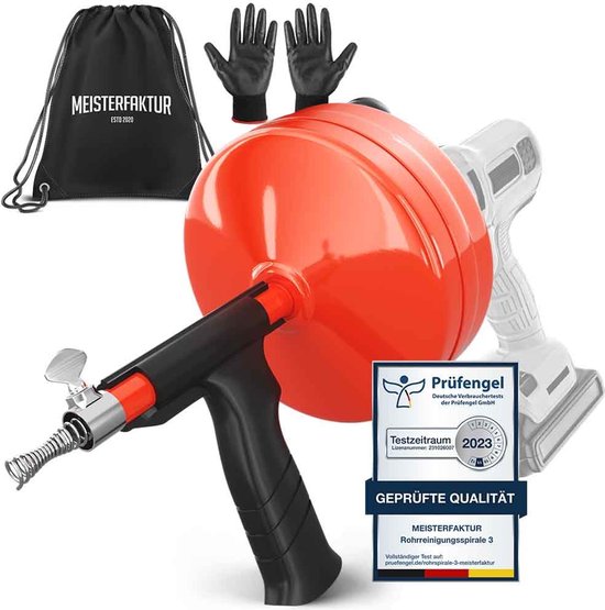 Oranje ontstopper met boor, inclusief tas, handschoenen en testcertificaat
