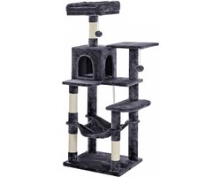 Hoppa! Kattenboom - Krabpaal - met hangmat rookgrijs 56 x 46 x 144 cm (L x B x H)